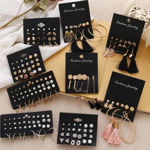 Buybuy תכשיטים ושעוני יוקרה  FNIO Women&#39;s Earrings Set Pearl Earrings For Women Bohemian Fashion Jewelry 2020 Geometric Crystal Heart Stud Earrings