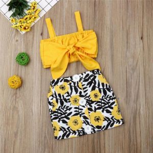 Buybuy אופנה 2019 Hot Sale Baby Clothes 2pcs Set Newborn Baby Girl Clothes Cute Big Bow Vest Tops Flower Skirt Yellow Summer Beach Streetwear