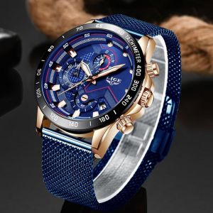 Buybuy תכשיטים ושעוני יוקרה  LIGE Fashion Mens Watches Top Brand Luxury WristWatch Quartz Clock Blue Watch Men Waterproof Sport Chronograph Relogio Masculino