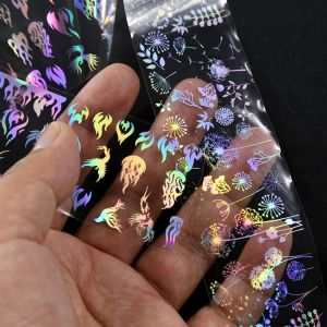 Buybuy קוסמטיקה  4*100cm/Roll Holographic Nail Foil Flame Dandelion Panda Bamboo Holo Nail Art Transfer Sticker Water Slide Nail Art Decals