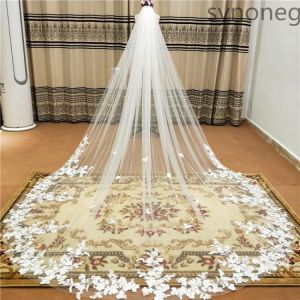 Buybuy אופנה Real Photo 3m One Layer Wedding Veil With Comb White Lace Edge Bridal Veils Ivory Appliqued Cathedral Wedding Veil
